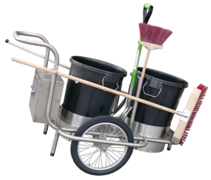 Carrito para el barrido de calles, de dos cubos de capacidad, fabricado en acero inoxidable